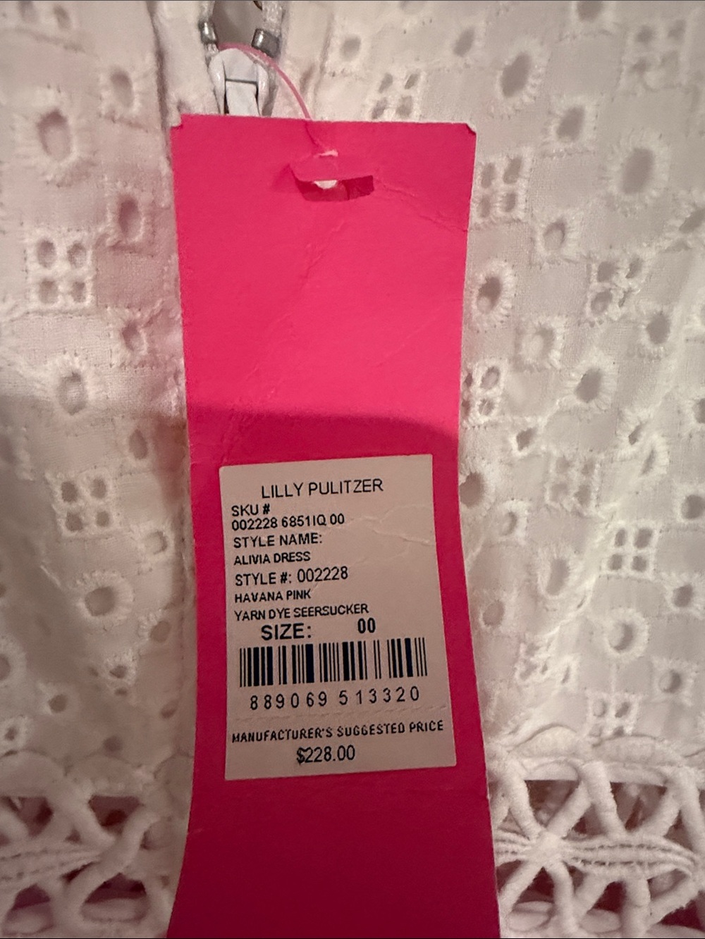 Lilly Pulitzer Alvia Dress Havana Pink Seersucker Eyelet Size 00 NWT $228 - Picture 3 of 5